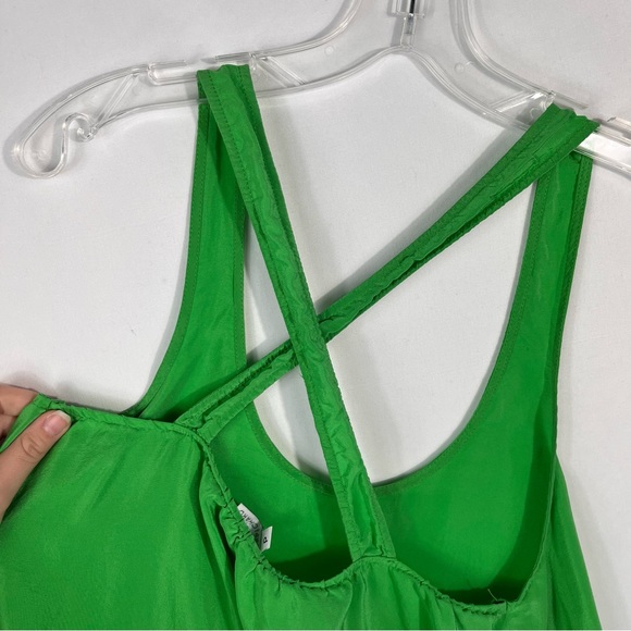 Amanda Uprichard Bright Green Relaxed Fit Cross Back 100% Silk Tank Top Small - Picture 3 of 6